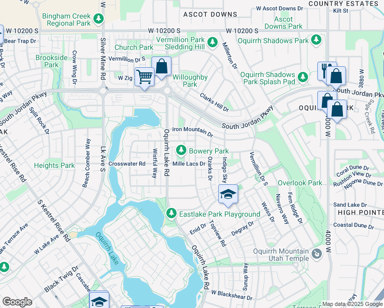 map of restaurants, bars, coffee shops, grocery stores, and more near 10608 Topview Road in South Jordan