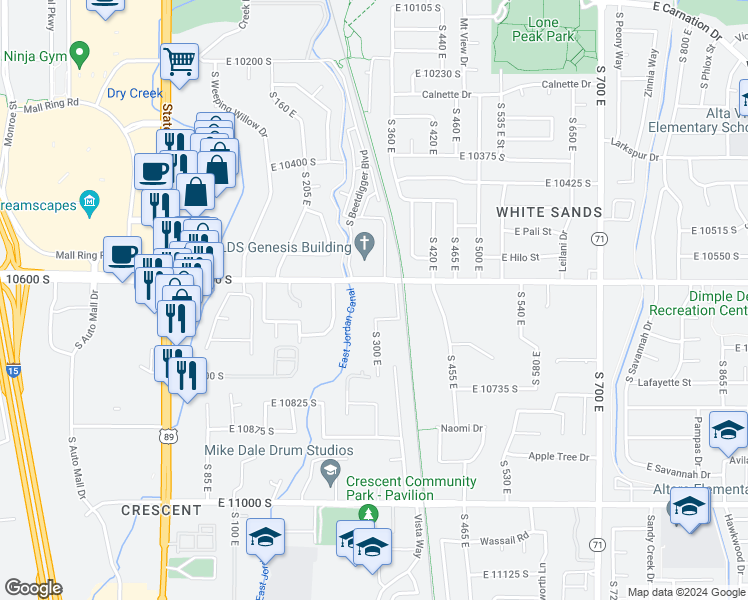 map of restaurants, bars, coffee shops, grocery stores, and more near in Sandy
