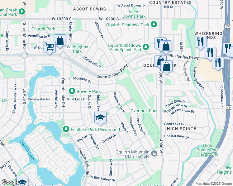 map of restaurants, bars, coffee shops, grocery stores, and more near 4276 South Belleville Way in South Jordan