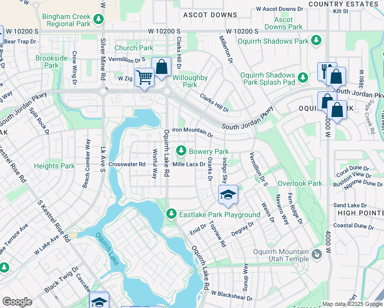 map of restaurants, bars, coffee shops, grocery stores, and more near 10608 Topview Road in South Jordan