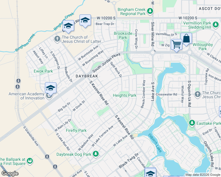 map of restaurants, bars, coffee shops, grocery stores, and more near 5032 Table Top Way in South Jordan