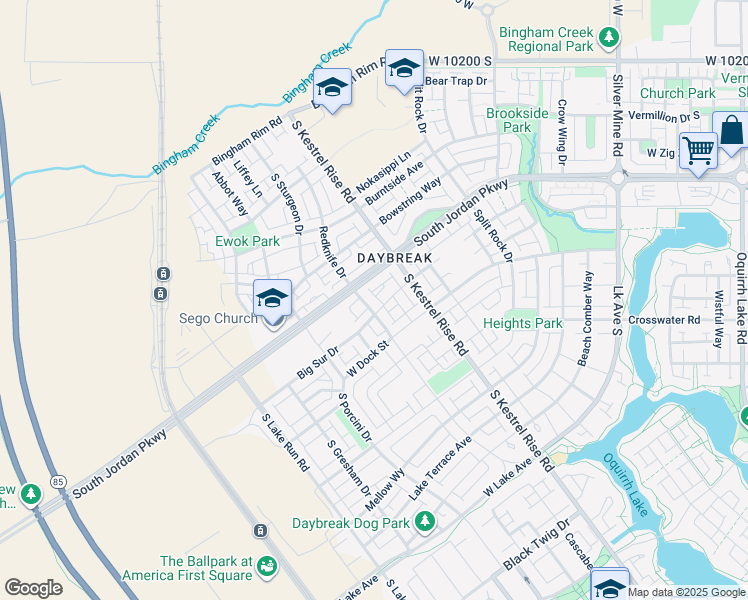 map of restaurants, bars, coffee shops, grocery stores, and more near 5210 Big Sur Drive in South Jordan