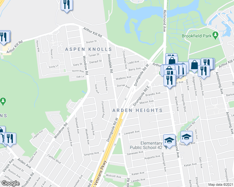 map of restaurants, bars, coffee shops, grocery stores, and more near 193 Annadale Road in Staten Island
