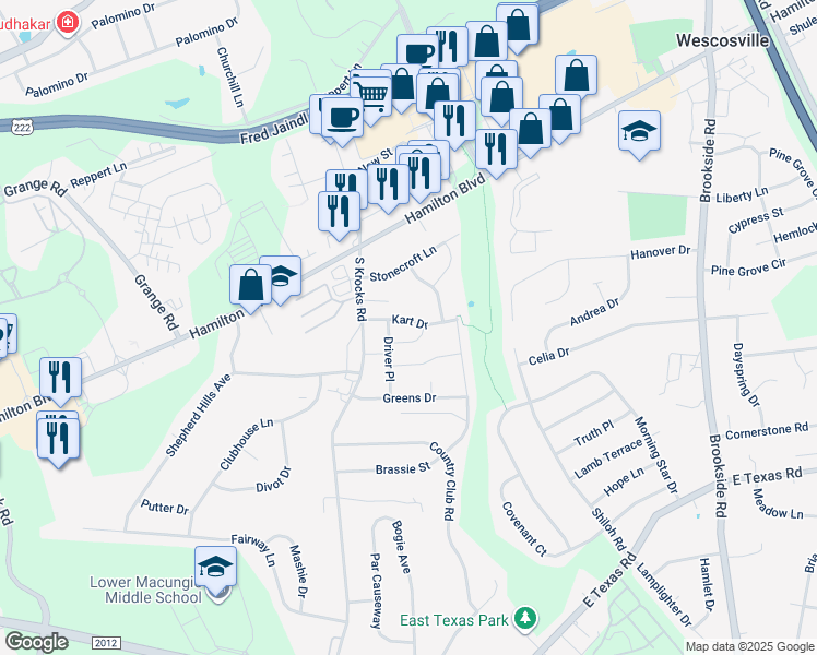 map of restaurants, bars, coffee shops, grocery stores, and more near 5627 Kart Drive in Allentown