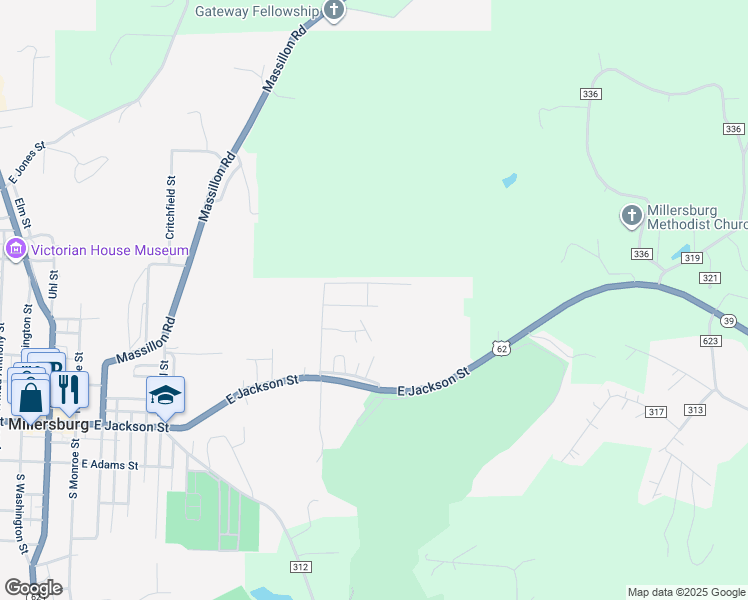 map of restaurants, bars, coffee shops, grocery stores, and more near 127 Northern Drive in Millersburg