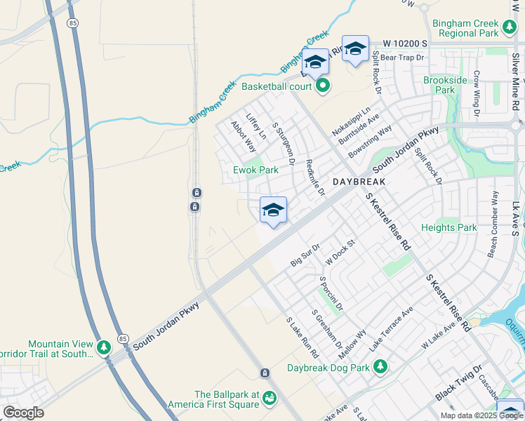 map of restaurants, bars, coffee shops, grocery stores, and more near 10632 West Pipestone Way in South Jordan