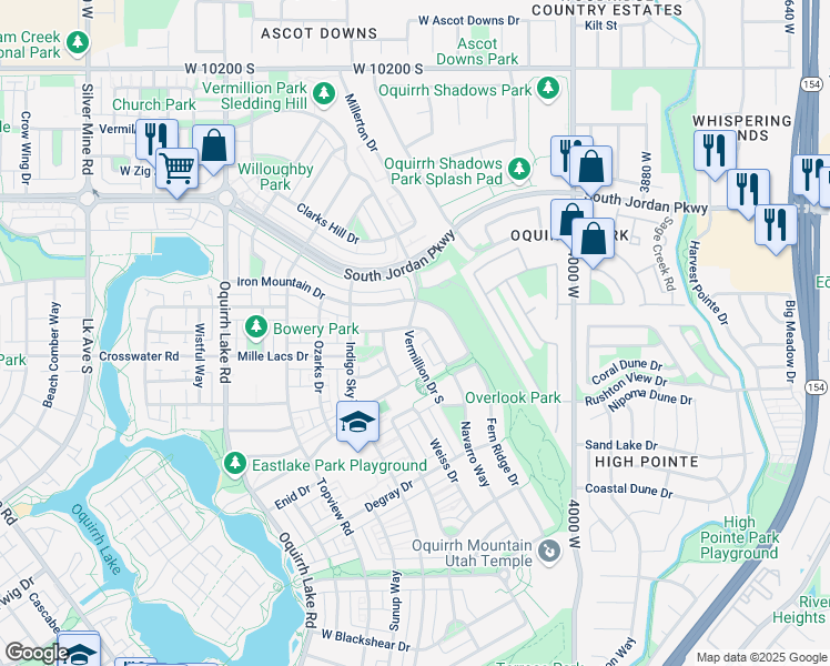 map of restaurants, bars, coffee shops, grocery stores, and more near 4276 South Belleville Way in South Jordan