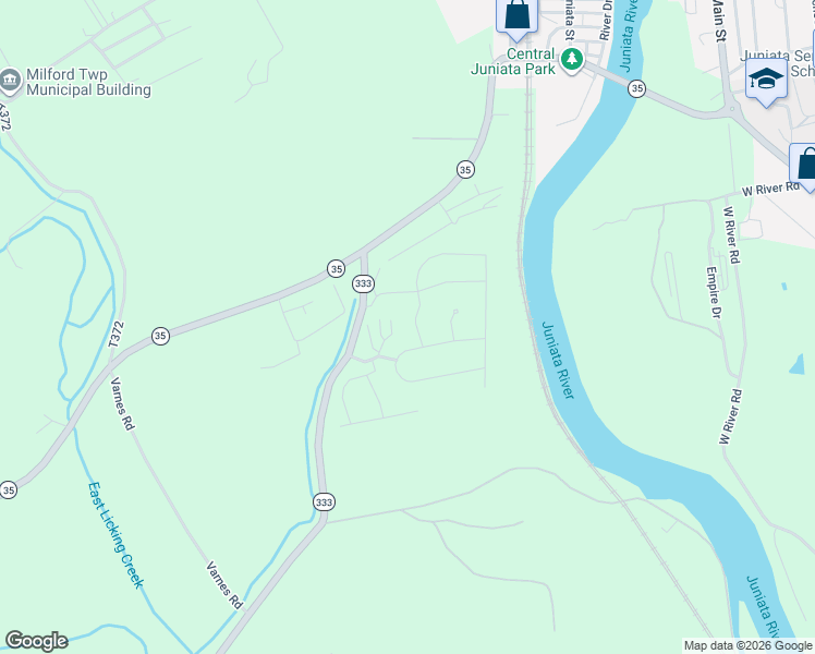 map of restaurants, bars, coffee shops, grocery stores, and more near 53 Hillcrest Dr in Mifflin