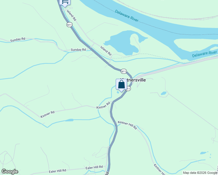 map of restaurants, bars, coffee shops, grocery stores, and more near 9754 Easton Road in Kintnersville