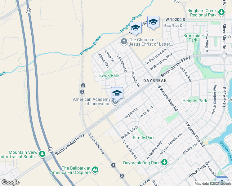 map of restaurants, bars, coffee shops, grocery stores, and more near 10627 Pipestone Way in South Jordan