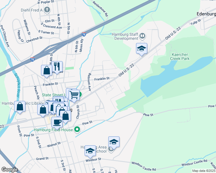 map of restaurants, bars, coffee shops, grocery stores, and more near 106 Villa Court in Hamburg