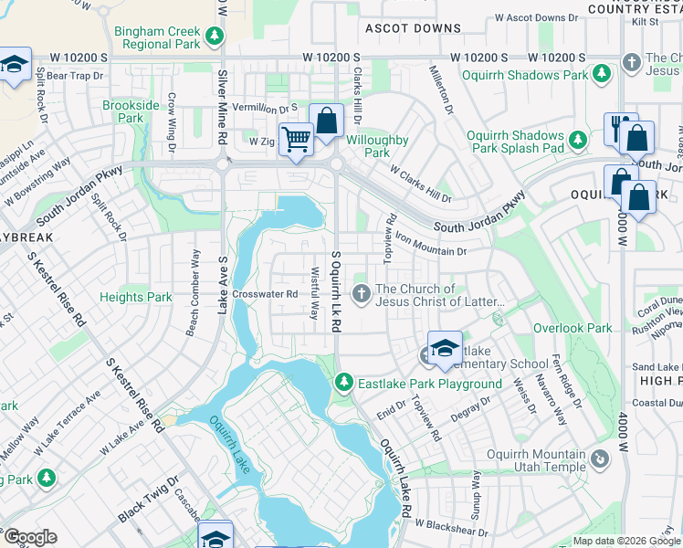 map of restaurants, bars, coffee shops, grocery stores, and more near 10619 South Oquirrh Lake Road in South Jordan