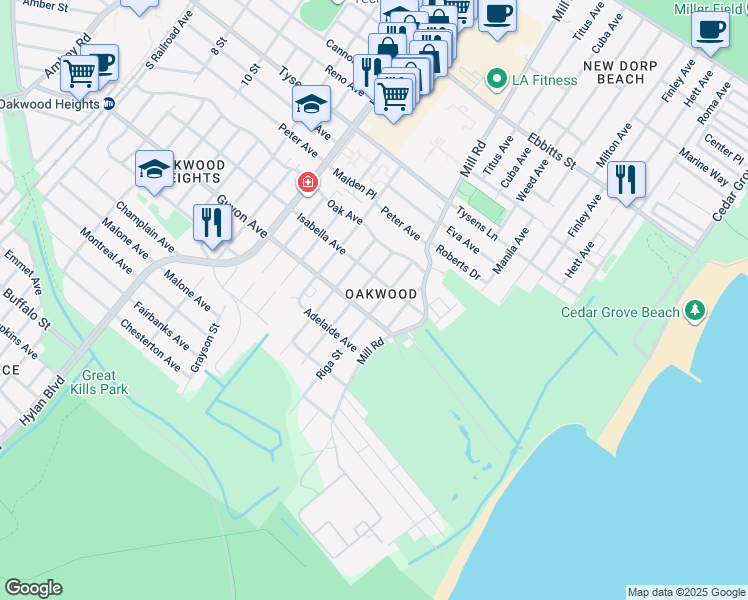map of restaurants, bars, coffee shops, grocery stores, and more near 459 Riga Street in Staten Island