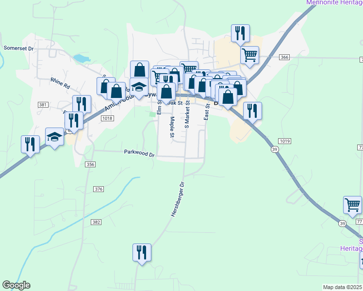 map of restaurants, bars, coffee shops, grocery stores, and more near 5435 Maple Street in Millersburg