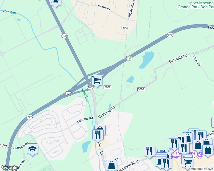 map of restaurants, bars, coffee shops, grocery stores, and more near 7541 Ruppsville Road in Allentown