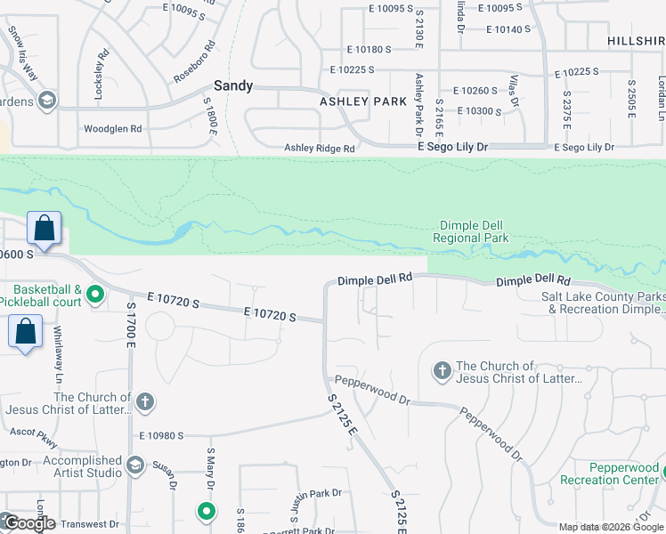 map of restaurants, bars, coffee shops, grocery stores, and more near 2015 Dimple Dell Road in Sandy