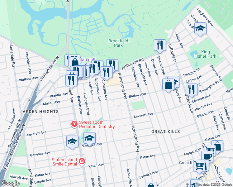 map of restaurants, bars, coffee shops, grocery stores, and more near 92 East Macon Avenue in Staten Island