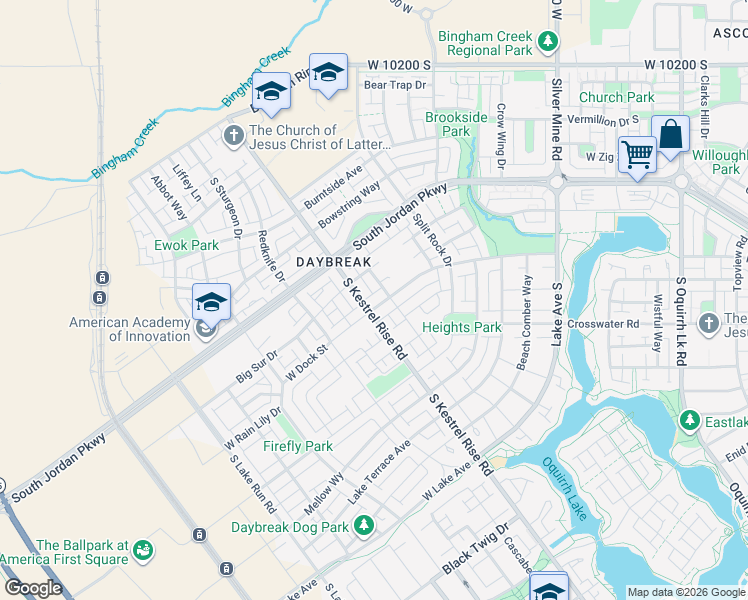 map of restaurants, bars, coffee shops, grocery stores, and more near 5116 West Dock Street in South Jordan