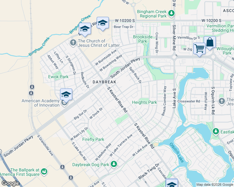 map of restaurants, bars, coffee shops, grocery stores, and more near 5116 West Dock Street in South Jordan