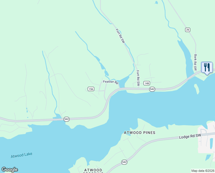 map of restaurants, bars, coffee shops, grocery stores, and more near 1102 Fiesta Road Southwest in Dellroy