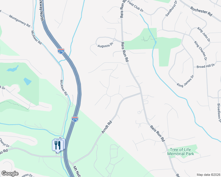 map of restaurants, bars, coffee shops, grocery stores, and more near 1610 Forest Ridge Drive in Pittsburgh