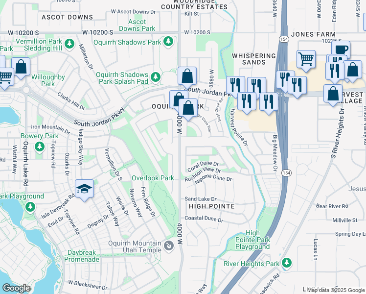 map of restaurants, bars, coffee shops, grocery stores, and more near 10728 Coral Dune Drive in South Jordan