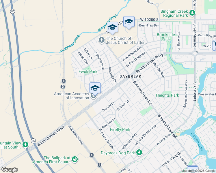 map of restaurants, bars, coffee shops, grocery stores, and more near 5332 Scout Plane Lane in South Jordan