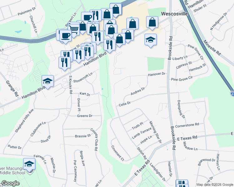 map of restaurants, bars, coffee shops, grocery stores, and more near 5410 Hanover Drive in Wescosville