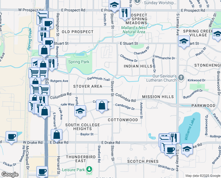 map of restaurants, bars, coffee shops, grocery stores, and more near 617 Duke Lane in Fort Collins