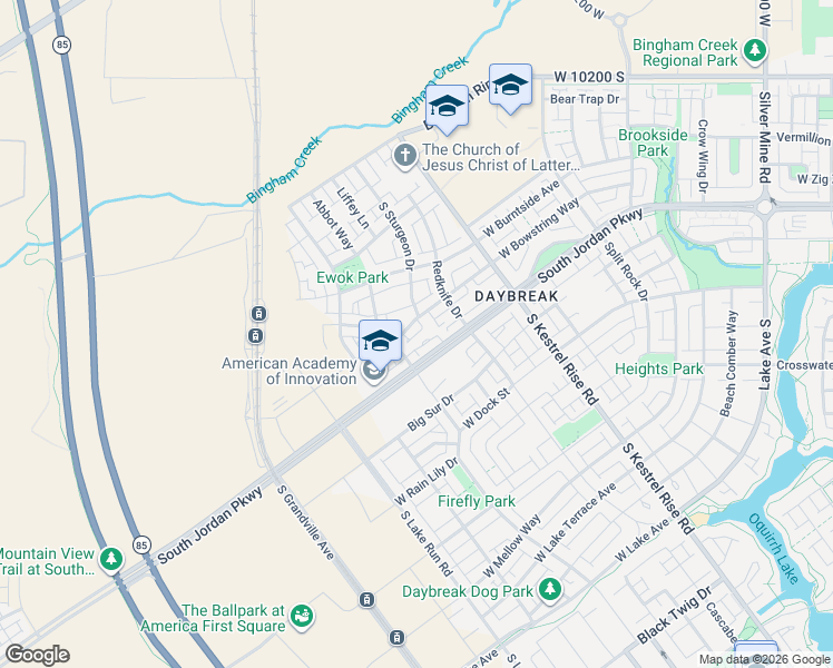 map of restaurants, bars, coffee shops, grocery stores, and more near Kobal Lane in South Jordan