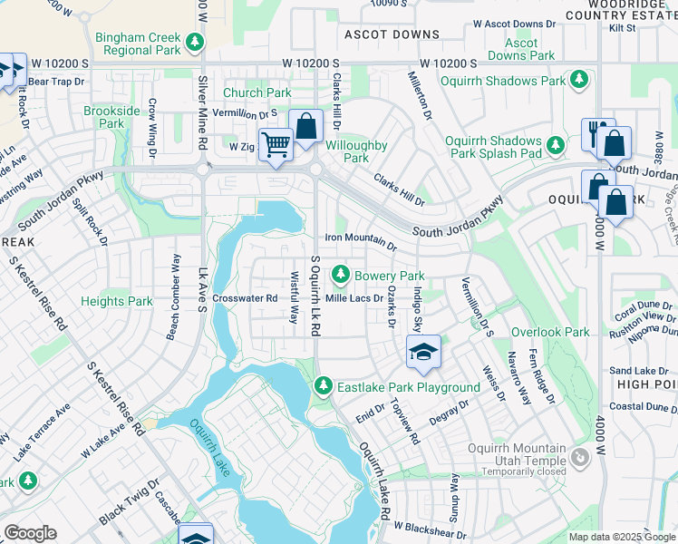map of restaurants, bars, coffee shops, grocery stores, and more near 4518 W Cave Run Ln in South Jordan