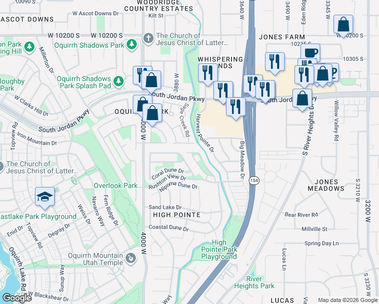 map of restaurants, bars, coffee shops, grocery stores, and more near 10755 Autumn Wind Way in South Jordan