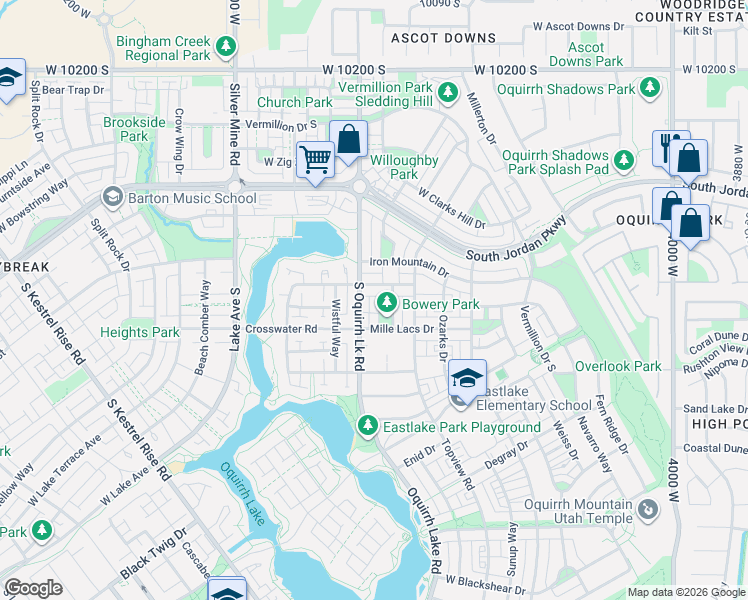 map of restaurants, bars, coffee shops, grocery stores, and more near 4536 Cave Run Lane in South Jordan