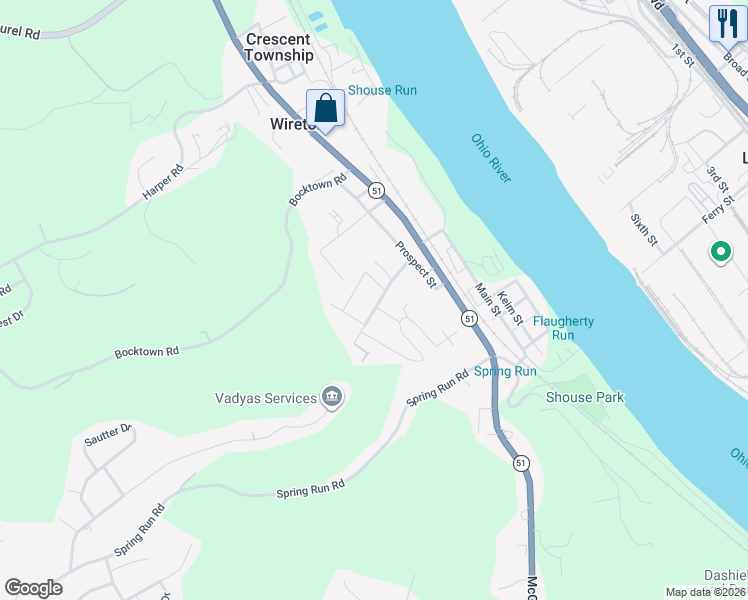 map of restaurants, bars, coffee shops, grocery stores, and more near 674 Crescent Boulevard in Glenwillard