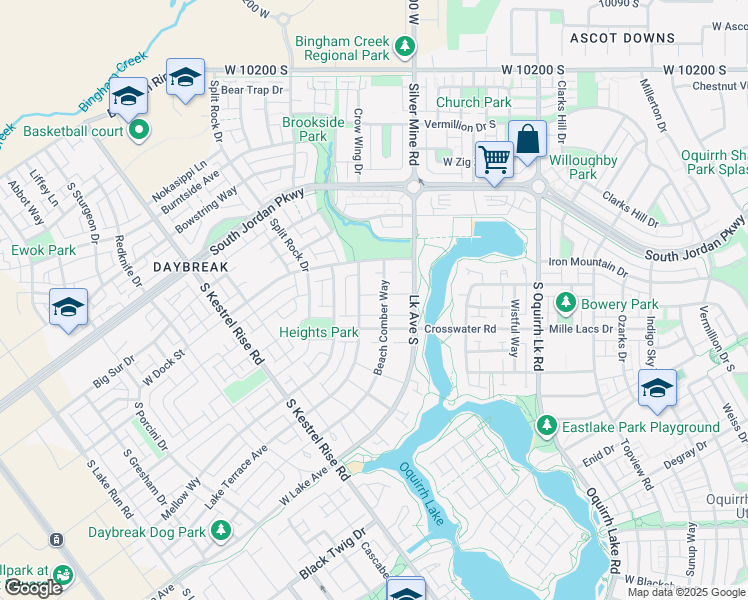 map of restaurants, bars, coffee shops, grocery stores, and more near 10618 Beach Comber Way in South Jordan