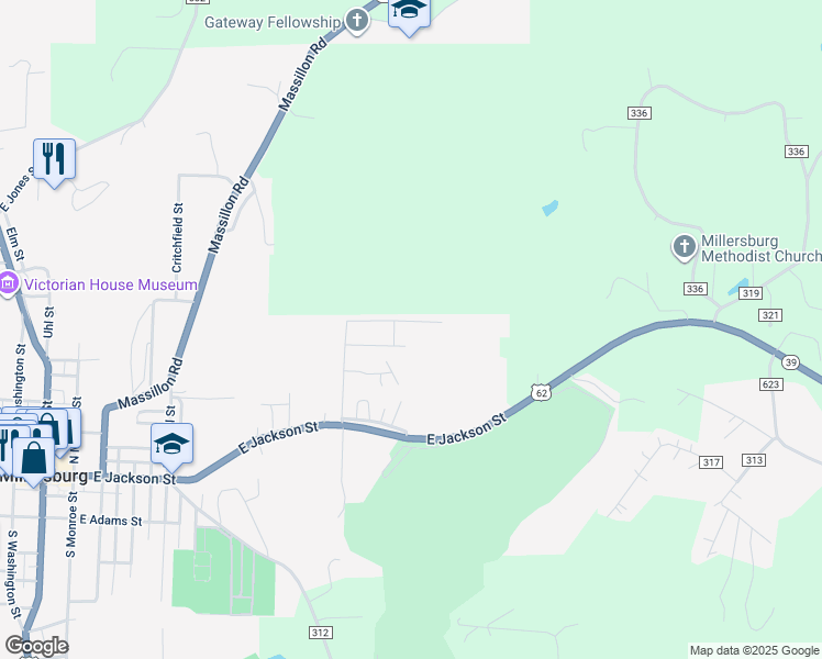 map of restaurants, bars, coffee shops, grocery stores, and more near 127 Northern Drive in Millersburg