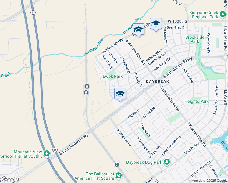 map of restaurants, bars, coffee shops, grocery stores, and more near 5453 Cardinal Park Road in South Jordan