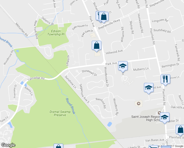 map of restaurants, bars, coffee shops, grocery stores, and more near 8 Karnell Court in Edison