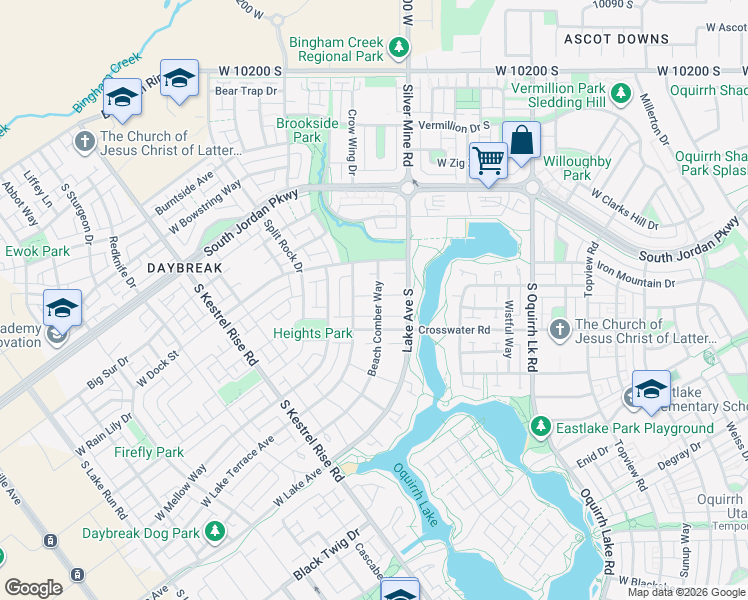 map of restaurants, bars, coffee shops, grocery stores, and more near 10622 Beach Comber Way in South Jordan