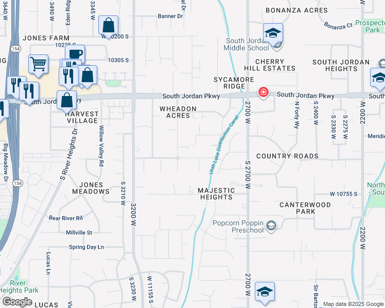 map of restaurants, bars, coffee shops, grocery stores, and more near 2978 Bison Ridge Road in South Jordan
