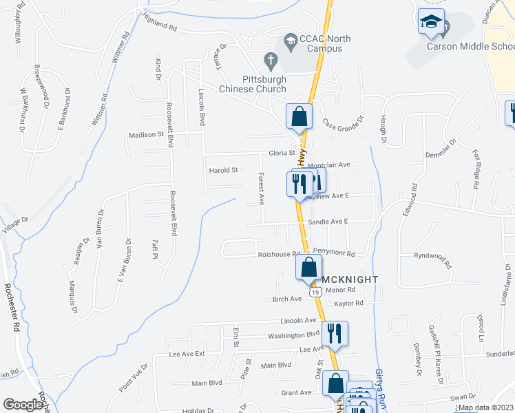 map of restaurants, bars, coffee shops, grocery stores, and more near 8328 Forest Avenue in Pittsburgh