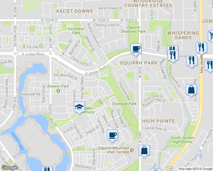 map of restaurants, bars, coffee shops, grocery stores, and more near 10604 Iron Mountain Drive in South Jordan