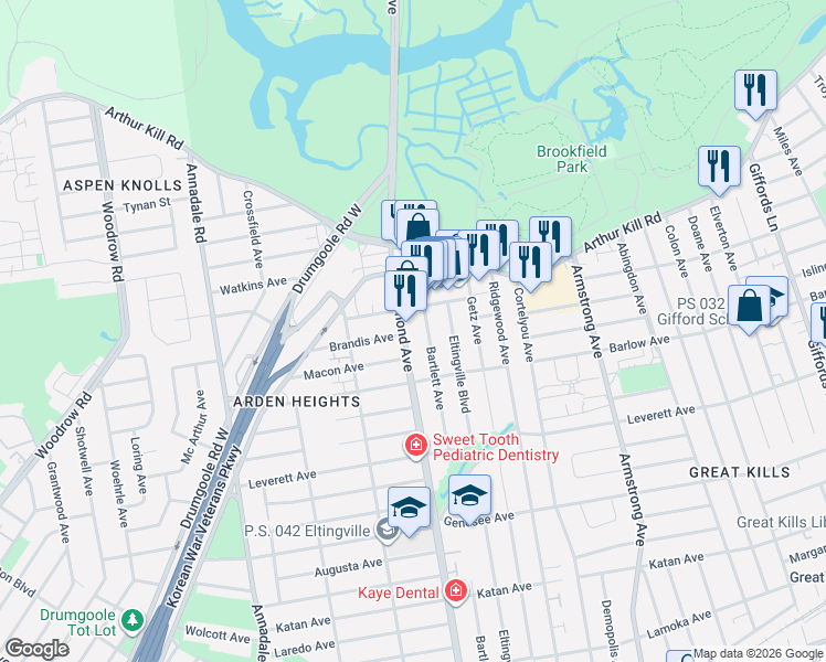 map of restaurants, bars, coffee shops, grocery stores, and more near 3297 Richmond Avenue in Staten Island