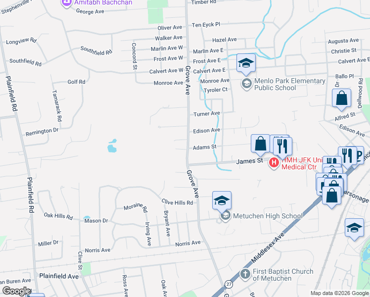map of restaurants, bars, coffee shops, grocery stores, and more near 517 Grove Avenue in Edison