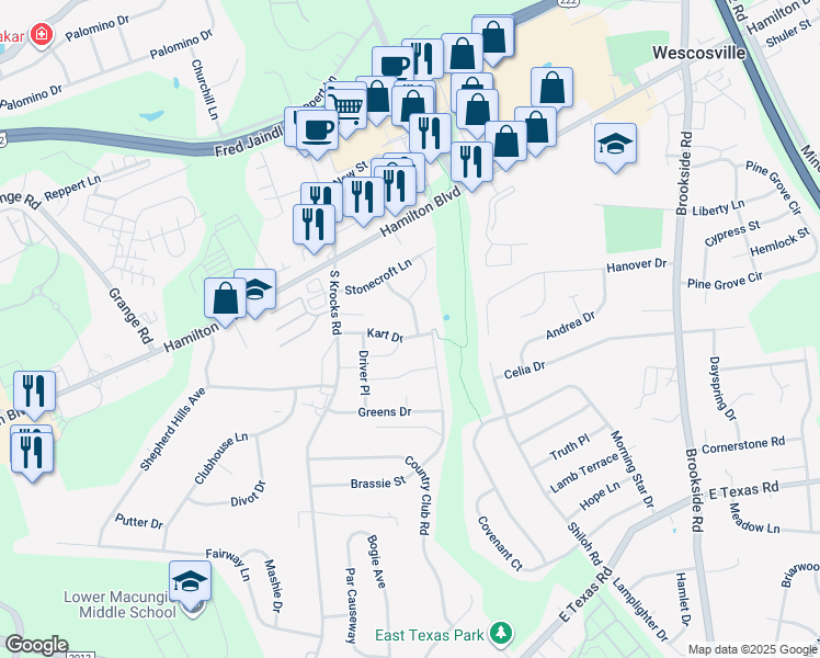 map of restaurants, bars, coffee shops, grocery stores, and more near 1106 Timberidge Lane in Allentown
