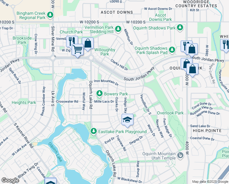 map of restaurants, bars, coffee shops, grocery stores, and more near 10603 Topview Road in South Jordan