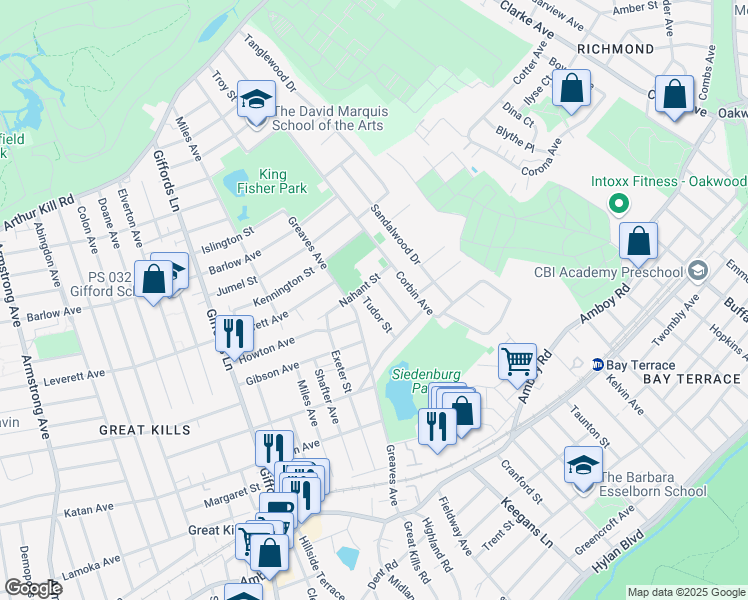 map of restaurants, bars, coffee shops, grocery stores, and more near 15 Tudor Street in Staten Island