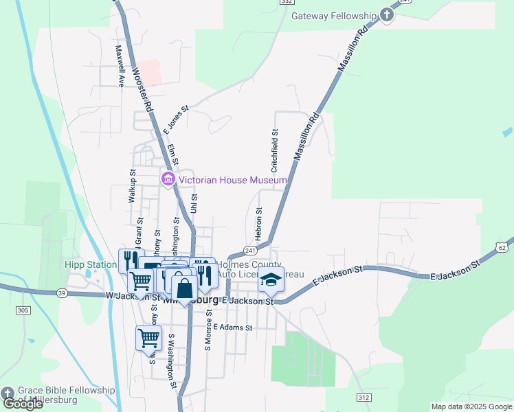 map of restaurants, bars, coffee shops, grocery stores, and more near 462 Hebron Street in Millersburg