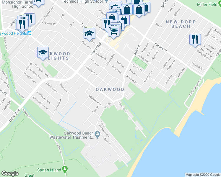 map of restaurants, bars, coffee shops, grocery stores, and more near 414 Isabella Avenue in Staten Island