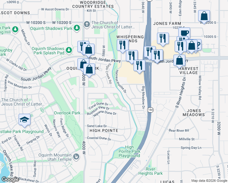 map of restaurants, bars, coffee shops, grocery stores, and more near 10755 Autumn Wind Way in South Jordan